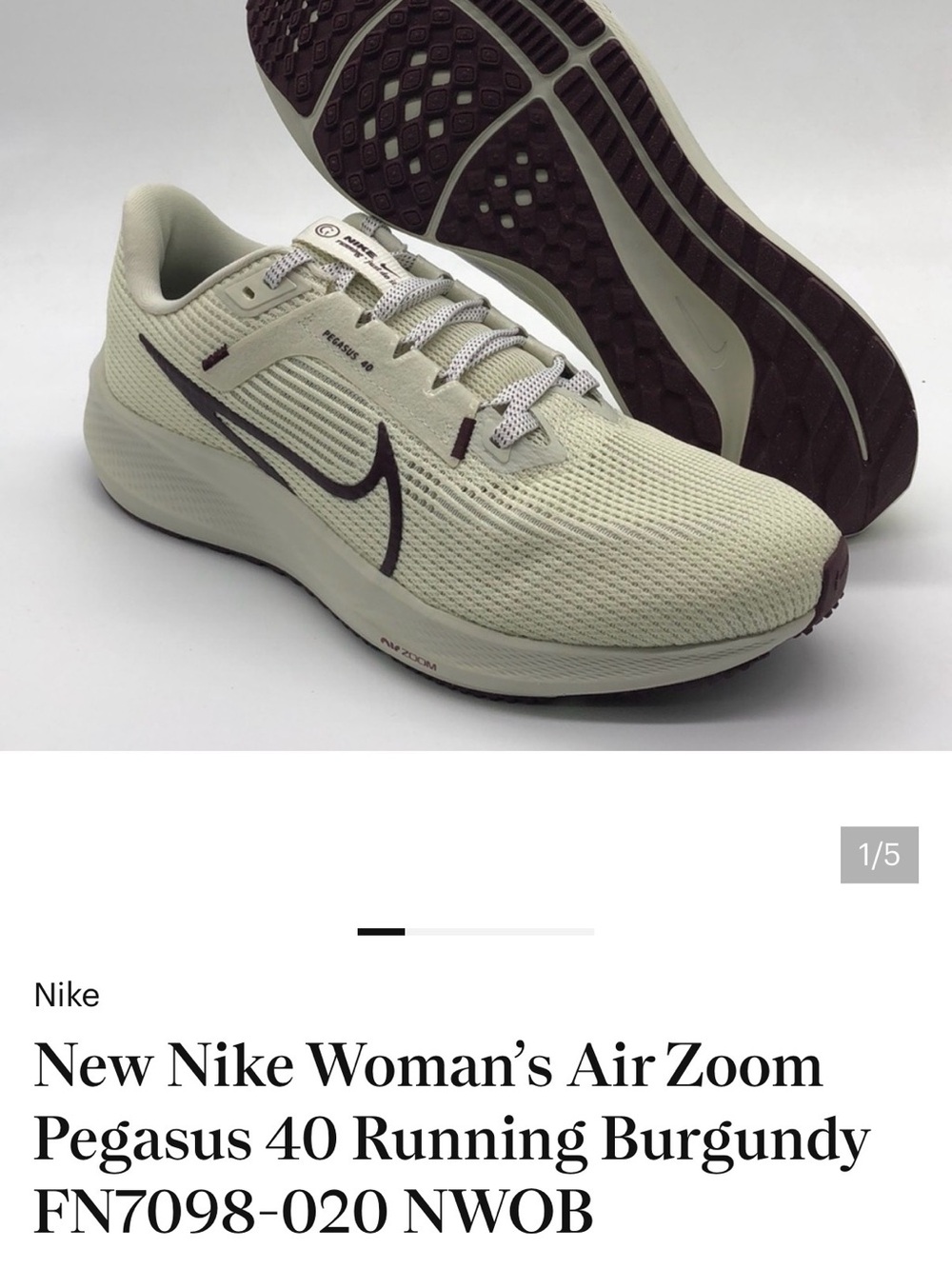 Nike Women’s Air Zoom Pegasus 40 - Cream with Burgundy Accents